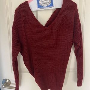 Maroon cross wrap sweater